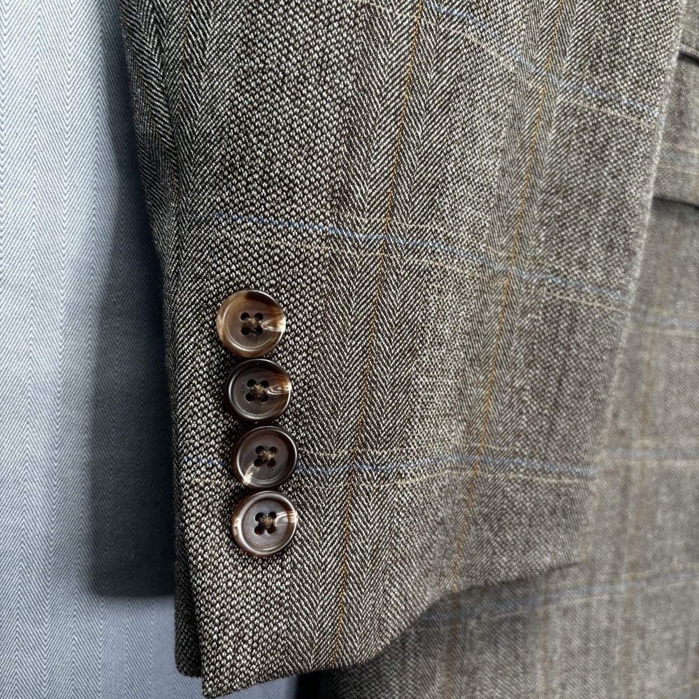Lauren Ralph Lauren Mens 43R Tweed Blazer Coat Brown Plaid Windowpane 100% Wool - Picture 7 of 16